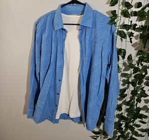 Zara Mens Relaxed Long Sleeve Blue Button Up